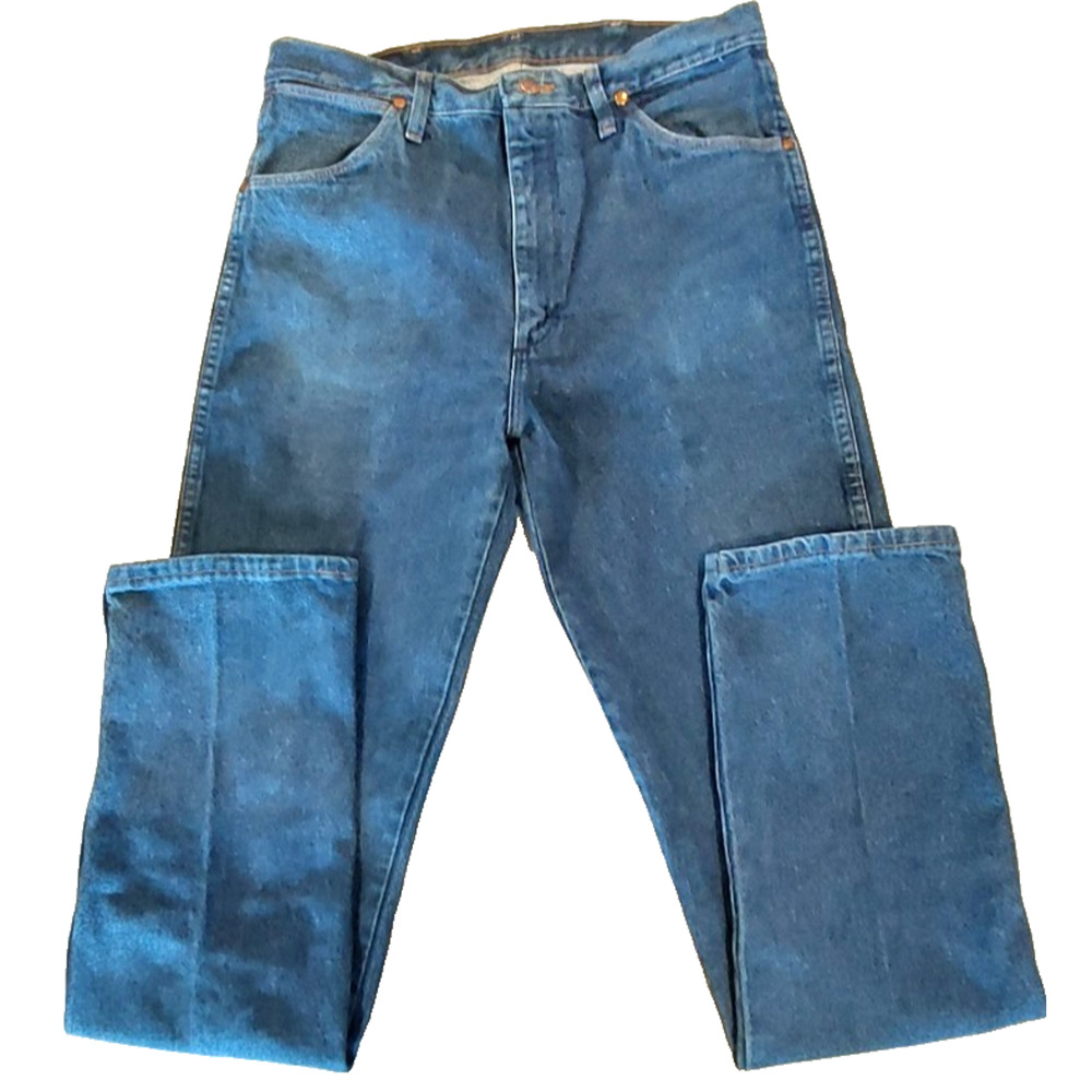 Wrangler Blue Straight Jeans Men's Size 35x36 Cotton Zip Western Solid‎